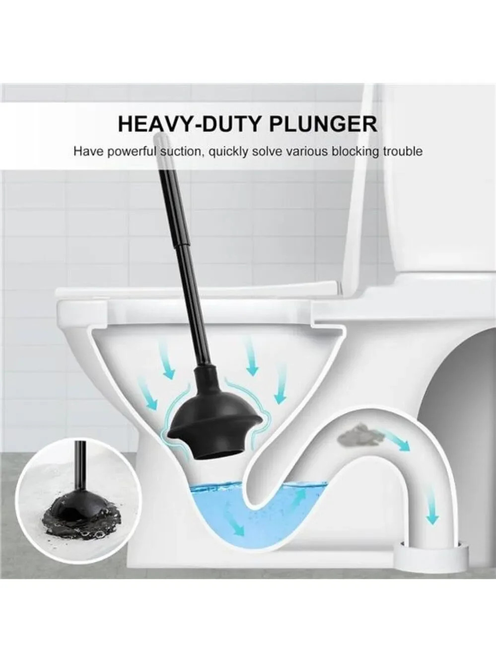 Toilet Brush and Plunger Set Heavy Duty Bathroom Cleaner Hidden Storage Black